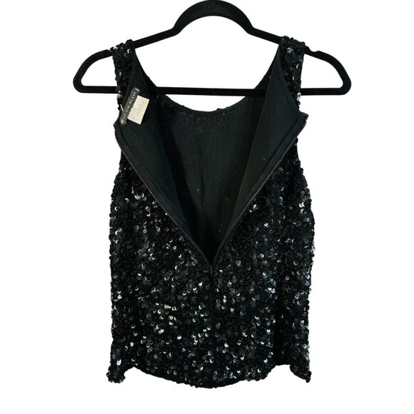 Le Lis Blanc Black Sequin Sleeveless Tank Womens L 100% Viscose Vintage Evening - Picture 3 of 8